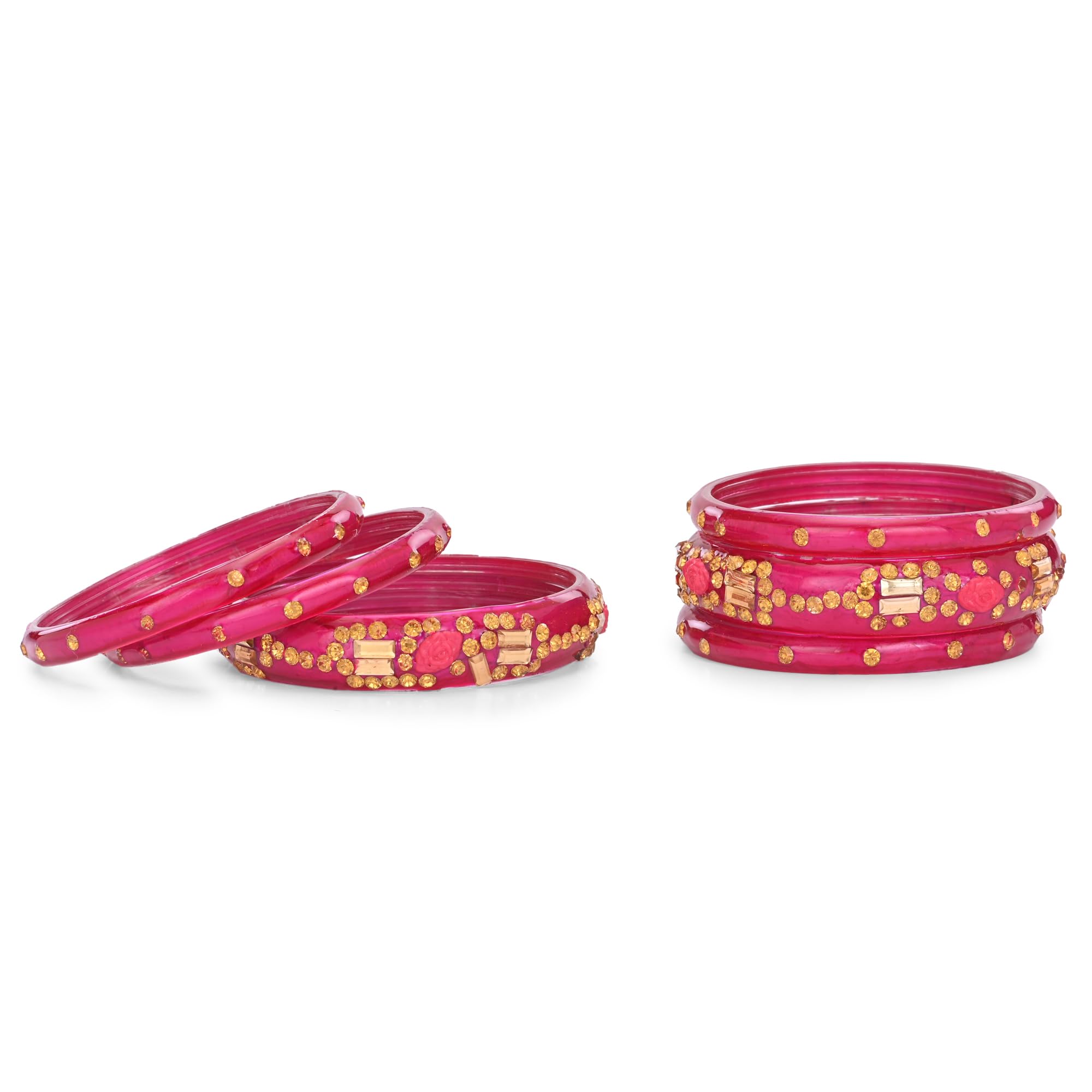 somil Traditional Glass Bangles Set for Women & Girls | Handcrafted Bridal Chudi Combo | Ethnic Festival, Wedding & Party, Pink, Pack Of 6 -B2-picture-13