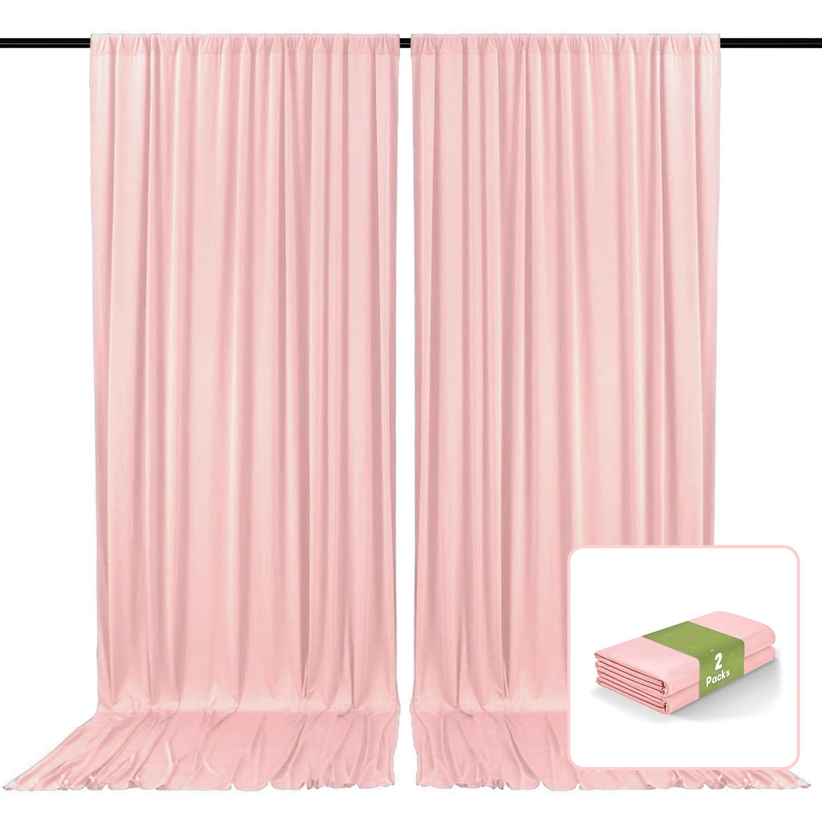 2 Panels Light Pink Backdrop Curtain, 10 x 10 Feet Background Curtains for Parties, Weddings, Baby Showers, Bachelorette Halloween, Christmas Birthday