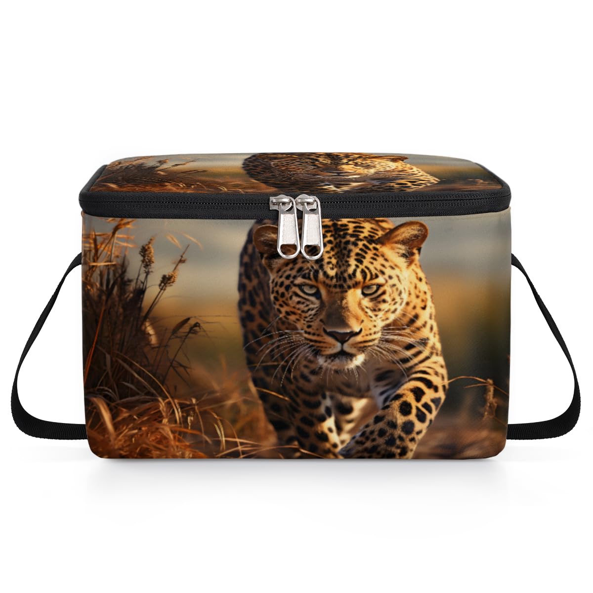 GzLeyigou Leopard Lunch Bags for Women Men 9 Cans, Hot & Cold Food Delivery Bag Insulated Grocery Bag Insulated Lunch Box Wild Animal Cooler Bag for Office Work Picnic Beach