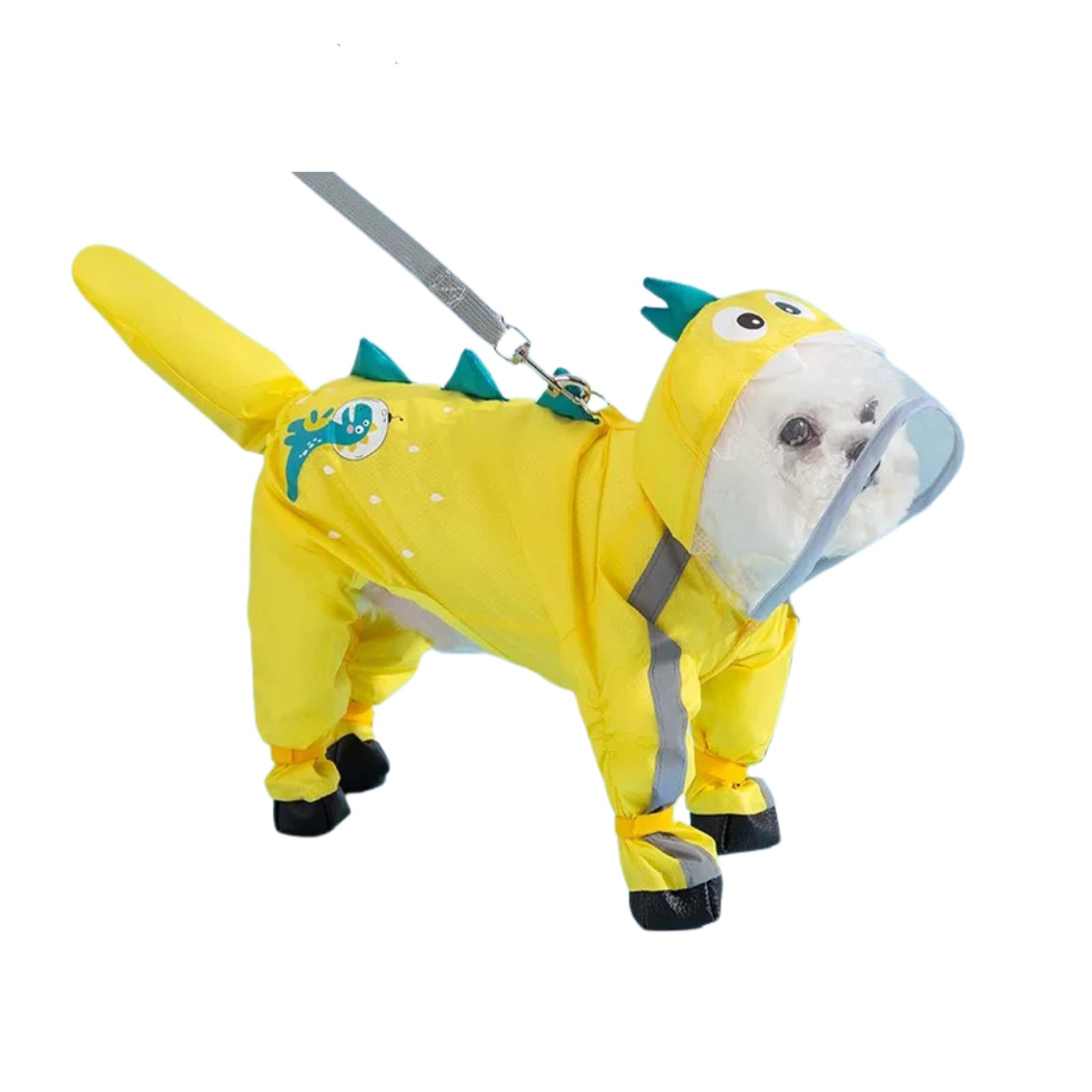 Regenmantel für kleine Hunde mit Regenschuhen, vollständige Abdeckung, wasserdicht, reflektierend, für Welpen, kleine Hunde, gelber Dinosaurier, Größe XS