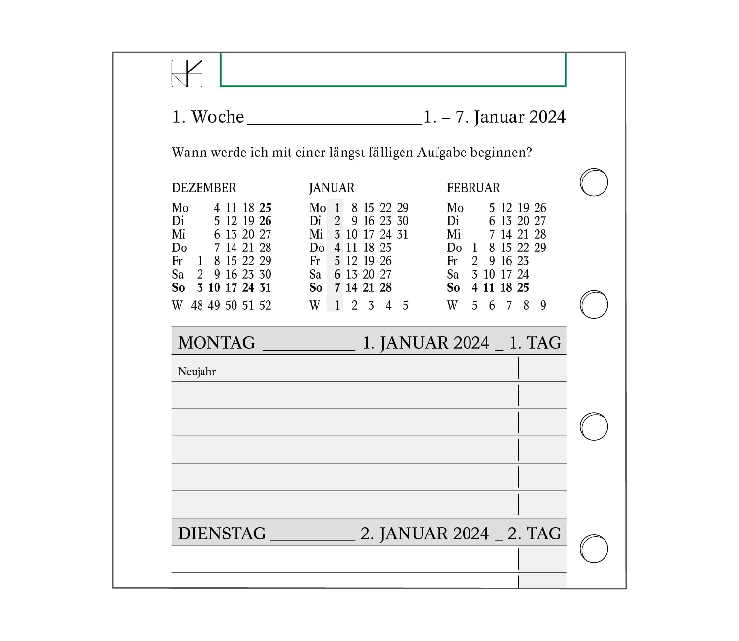 Terminplaner HelfRecht Leder-Ringbuch "Classic S" mit Reißverschluss/Wochenplaner/Terminplaner bis Dez. 2024 - creme
