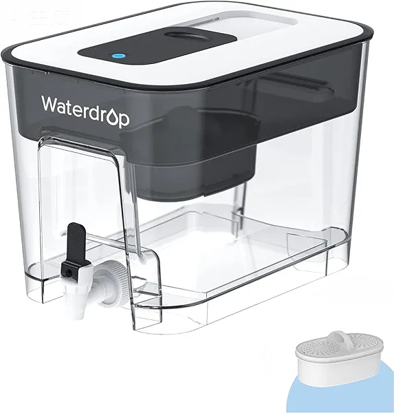 Waterdrop 40-Cup Large Water Filter Dispenser with 1 Filter, 200-Gallon Long-Life, for Home and Office, 5X Times Lifetime, Reduces Chlorine, PFOA/PFOS and More, BPA Free, Black Classic Black