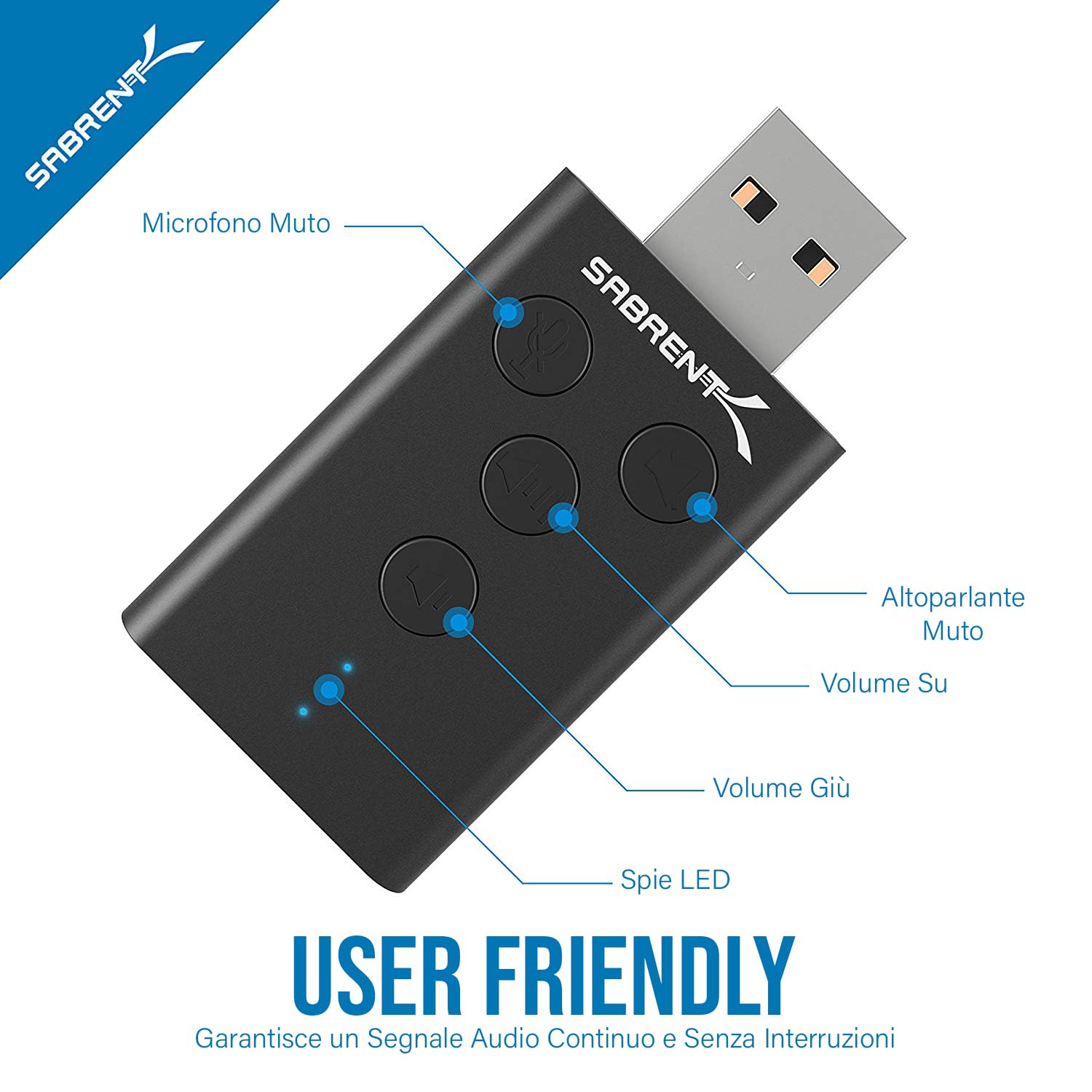 SABRENT Scheda audio USB cuffie e microfono per MAC e Windows, Adattatore audio presa USB, Plug & Play, Con pulsanti, per PS4, PS5, Windows e MAC Nessun driver necessario [Nero] (AU-DDAB)