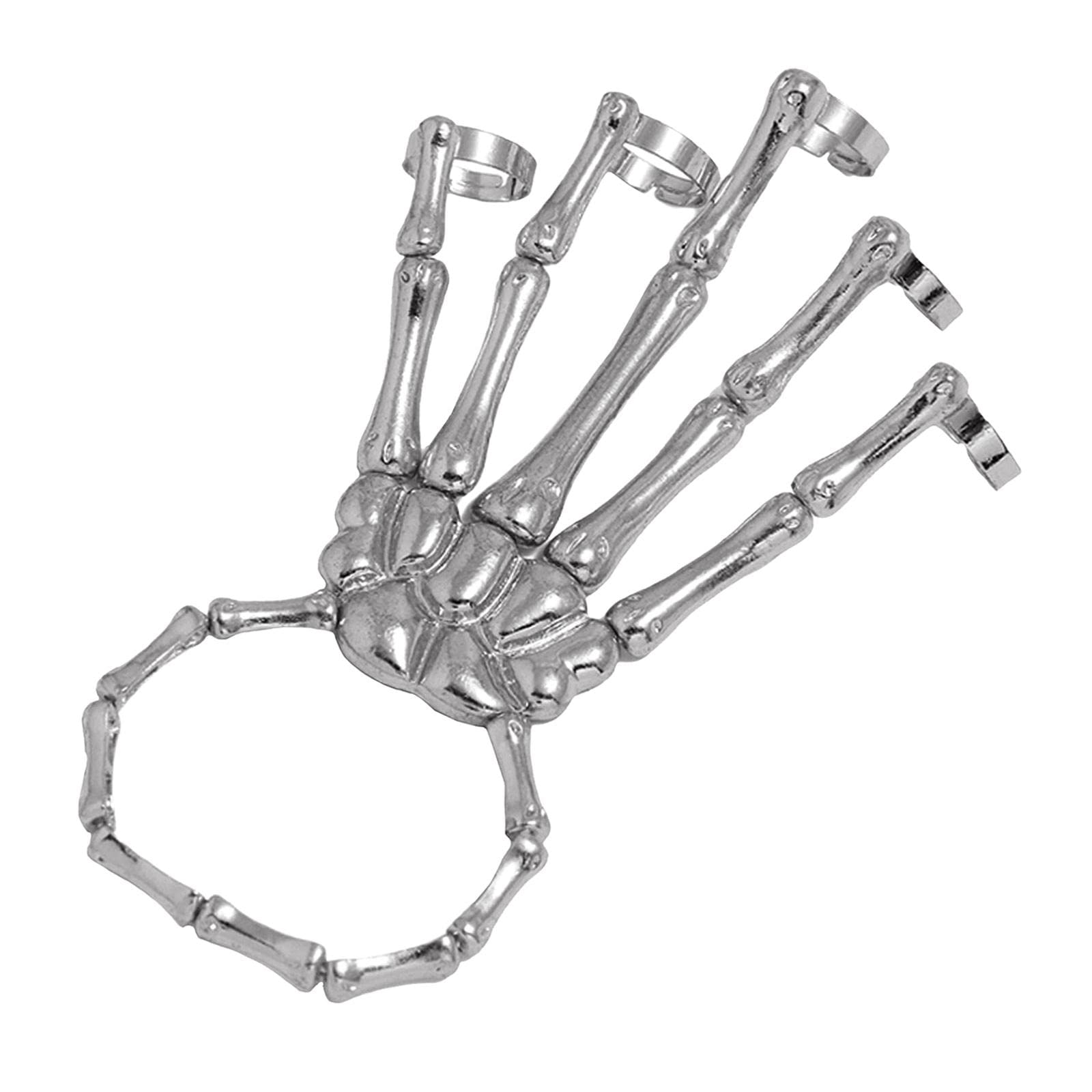 CALANDIS Skeleton Hand Bracelet With Rings Elasticity Wristband For Party Silver | Alloy | 1 Piece Halloween Skull Skeleton Hand Bracelet With Ring For Unisex Adult (B09ZTXRF16) Amazon Price History, Amazon Price Tracker