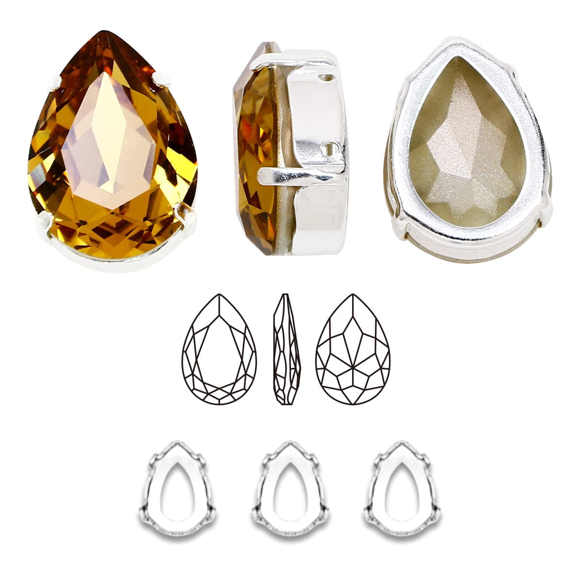 DONGZHOU Strass da cucire con artiglio d'argento, da cucire, con strass, per gioielli, fai da te, vestiti, scarpe, decorazione per matrimoni, 82 pezzi, topazio colorado chiaro