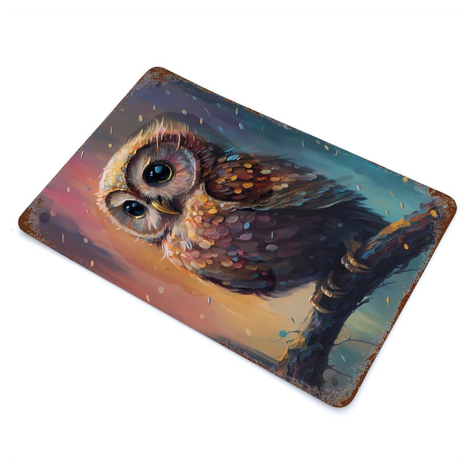 Owl Illusion Aged Metal Wall Plaque 11.8"x7.9", for Shed, Workshop And Garage Wall Decor, Old School Wall Decor