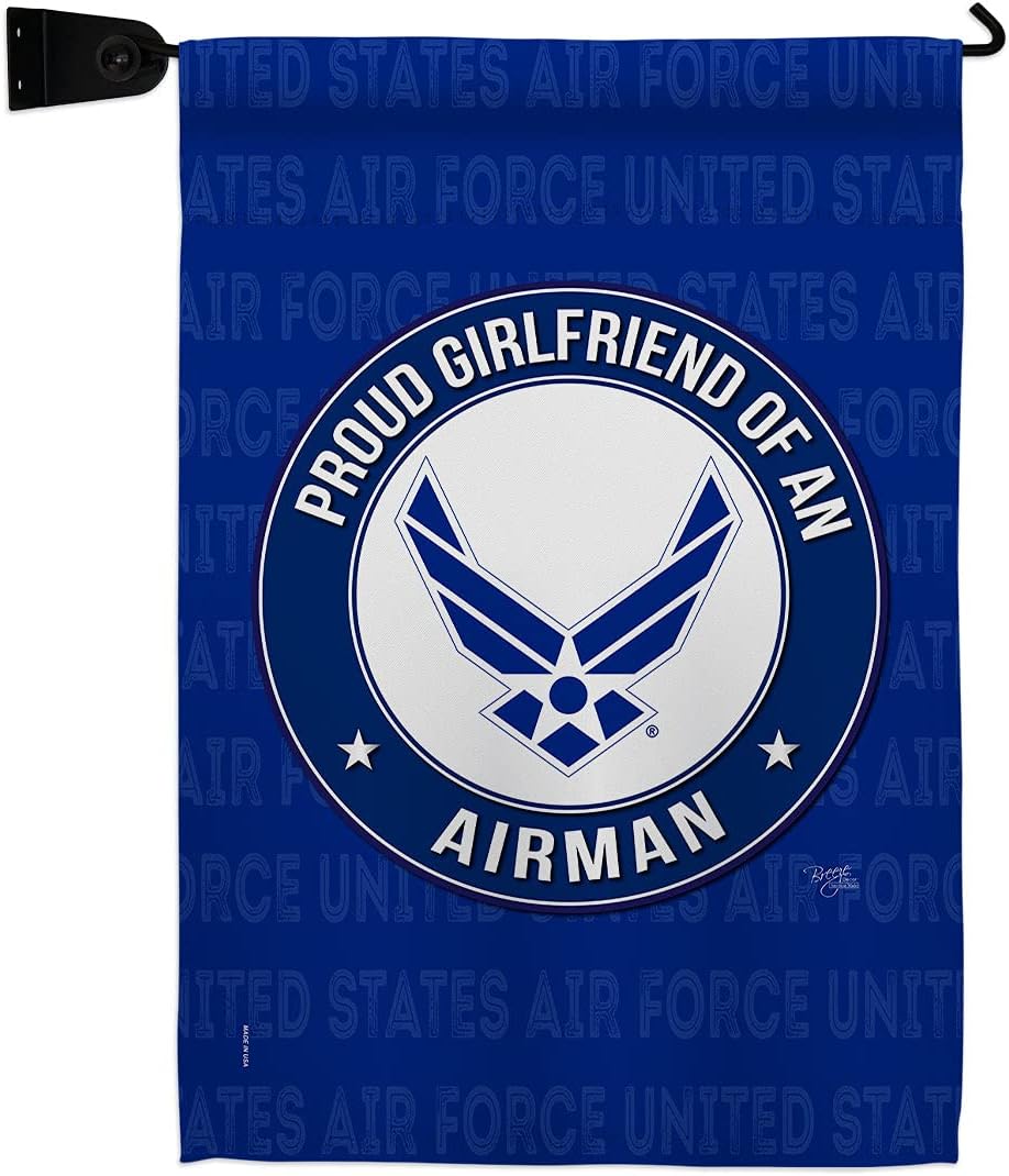 Breeze Decor Proud Girlfriend Airman Garden Flag Set Mailbox Hanger Armed Air Force USAF United State American Military Veteran Retire Official House Banner Small Yard Gift Double-Sided, Made in USA