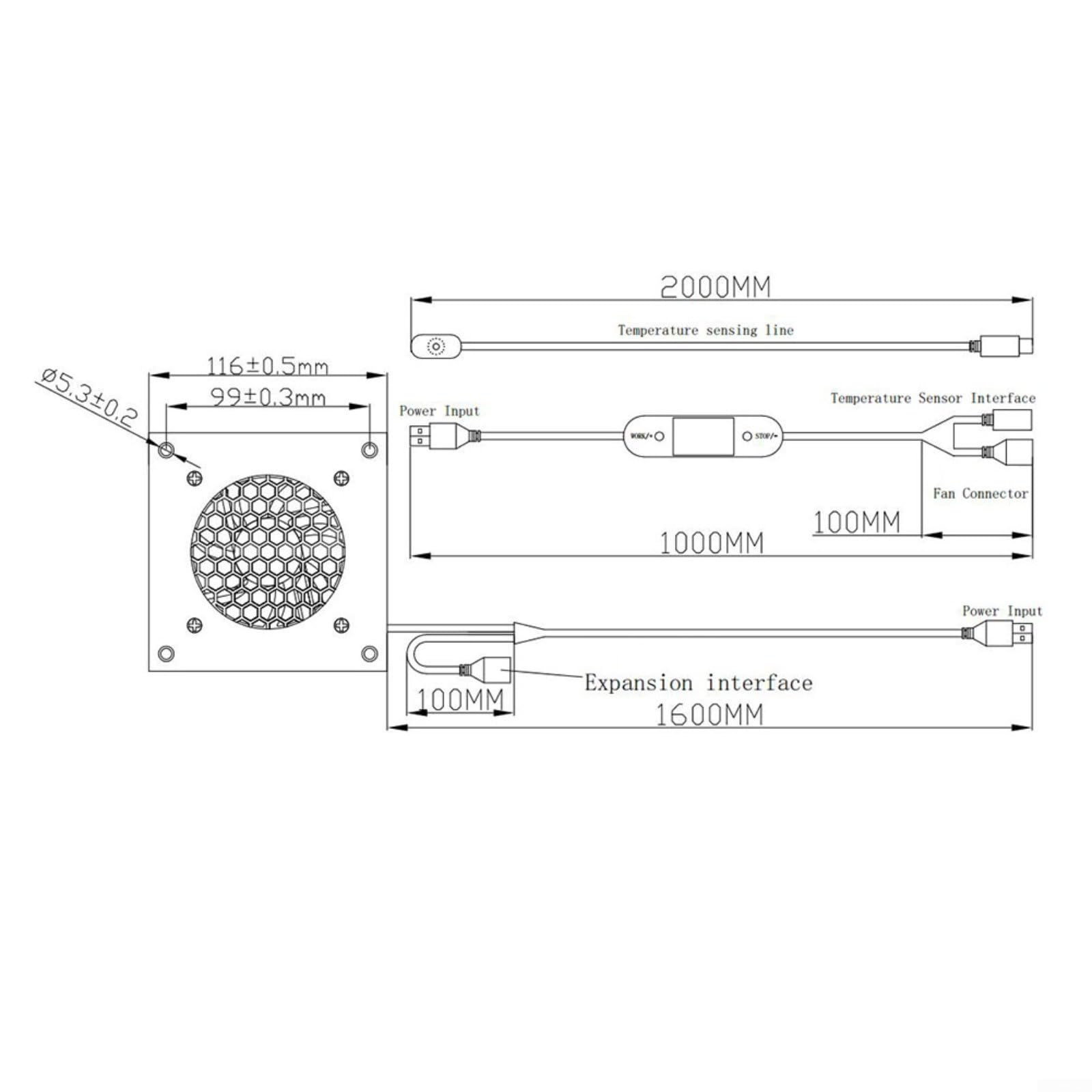 U10T8025JG Ventilateur USB silencieux contrôlé par température 10 vitesses 0 à 60 °C Protection IPX5 Cadre en fer pour réfrigération électronique Serre