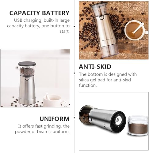 Miniatura 2 de Stainless Steel Electric Coffee Bean Grinder with Anti-skid Base USB Rechargeable Small Spice Mill for Home Kitchen Grinding Beans and Spices