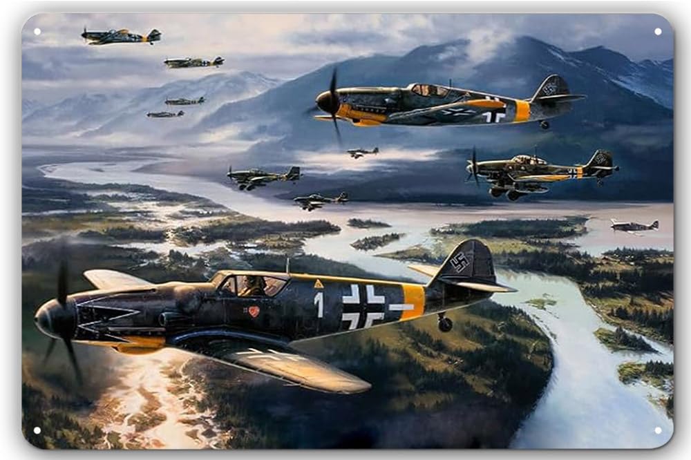 Tin 1 8X12 In Air Combat Tin Sign - Bf-109 German Wwii Fighter Plane - Military Aviation Wall Decor