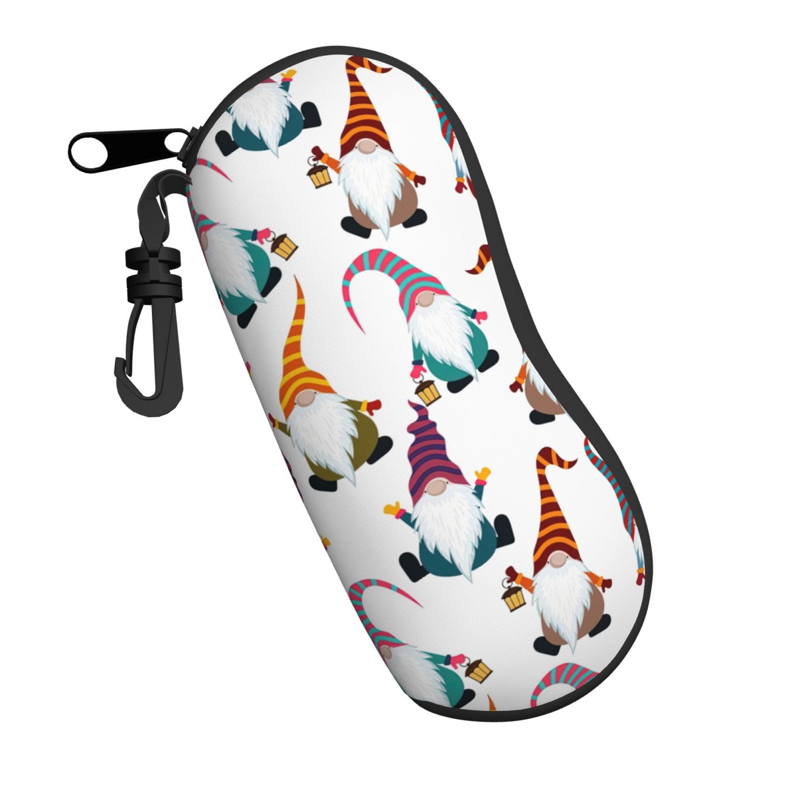 LimPac Xmas Funny Gnomes Print Soft Case Ultra Light Neoprene Glasses Case, Large Sunglasses Case, Zipper Seal