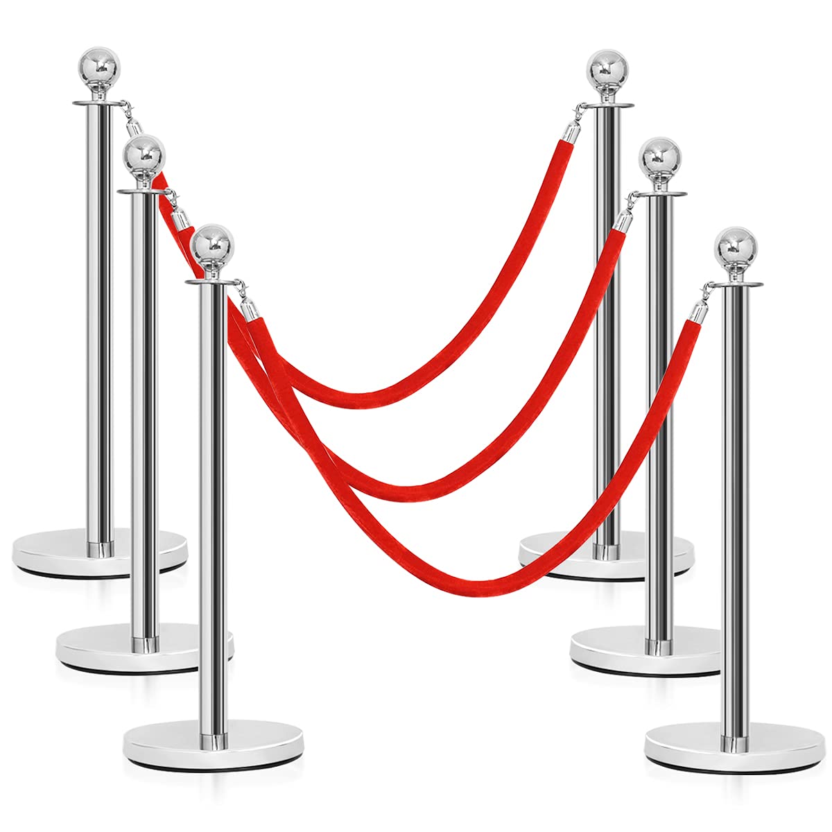 Buy COSTWAY 4PCS/6Pcs Queue Rope Barrier, Round Top Queue Security