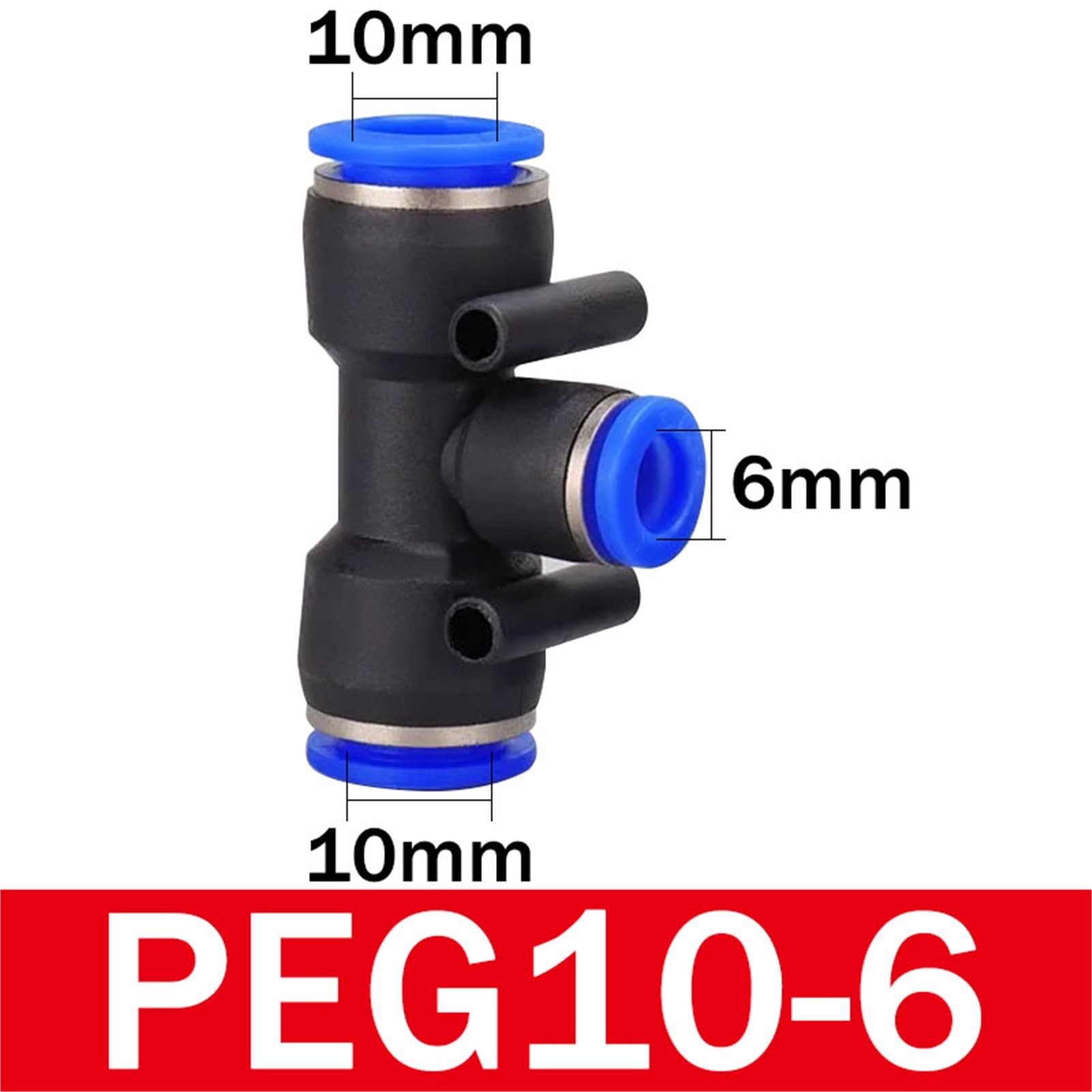 Conectores de aire PE, conector neumático conexión rápida, tubo plástico 3 vías, manguera agua(PEG 10-6,100 PCS)