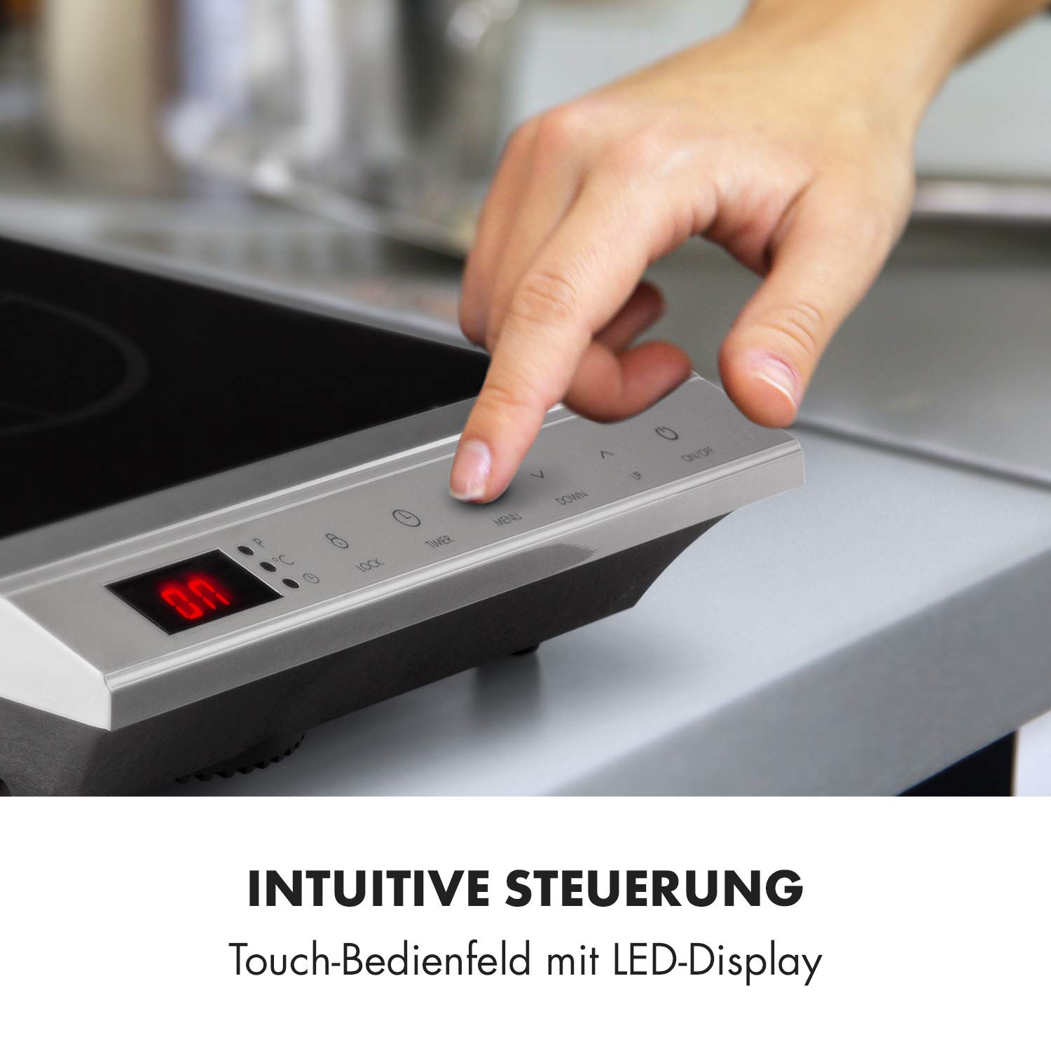 Klarstein MisterCook Kochplatte Infrarot-Kochfeld, Leistungs- und Temperaturstufen, Timer, Touchbedinung, Überhitzungs- und Überspannungsschutz, 1 Kochzone, 2000 Watt, silber