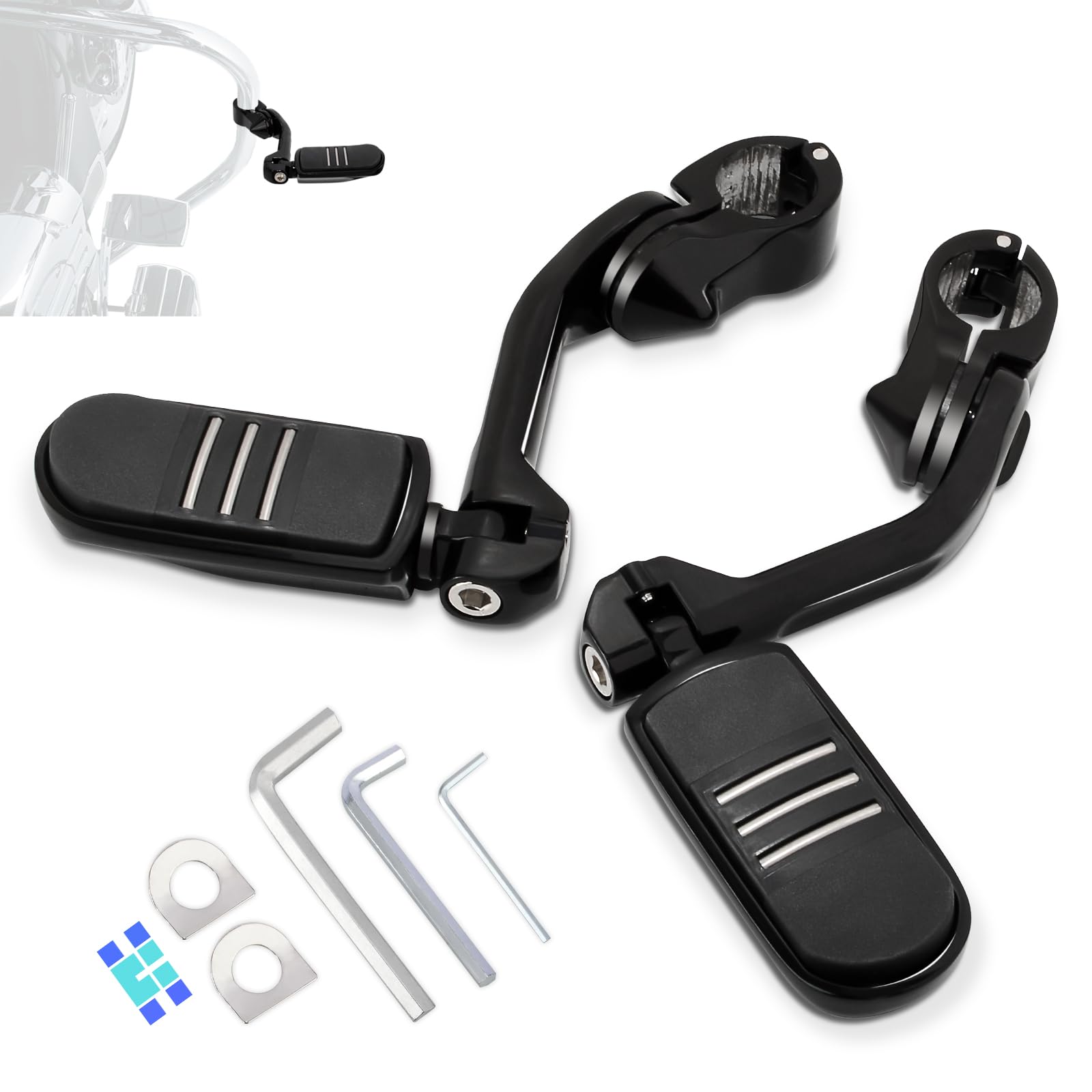 HOKUOTOLITE 1.25" (32mm) Adjustable Highway Foot Pegs w/Long Extended Angled Mounts for Harley Davidson Touring Street Glide/Road Glide/Electra Glide/