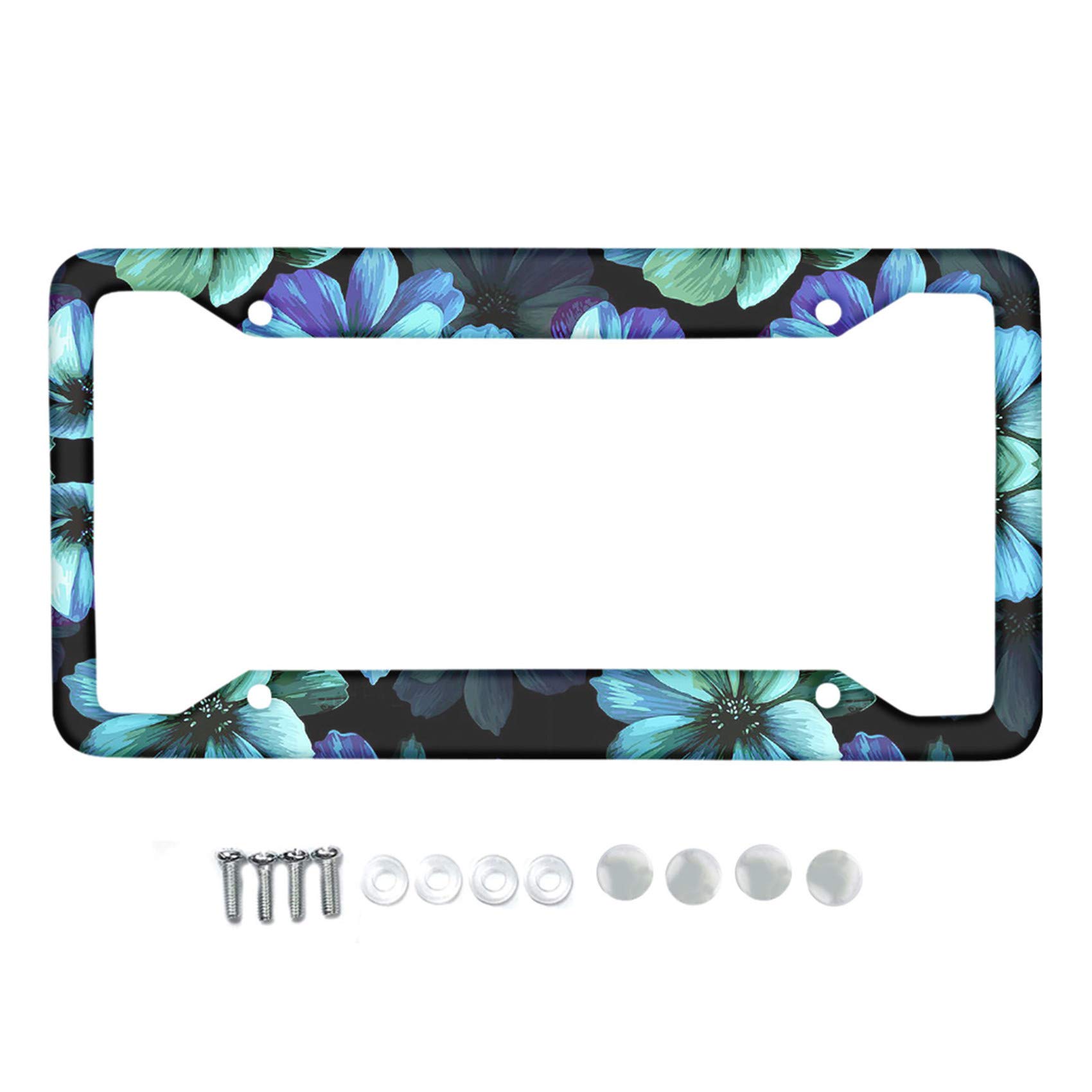HUGS IDEA Metal License Plate Frame Mandala Style Lotus Flower Car Tag Frame License Plate Holder Lightweight Auto Car Accessories with Holes and Srews