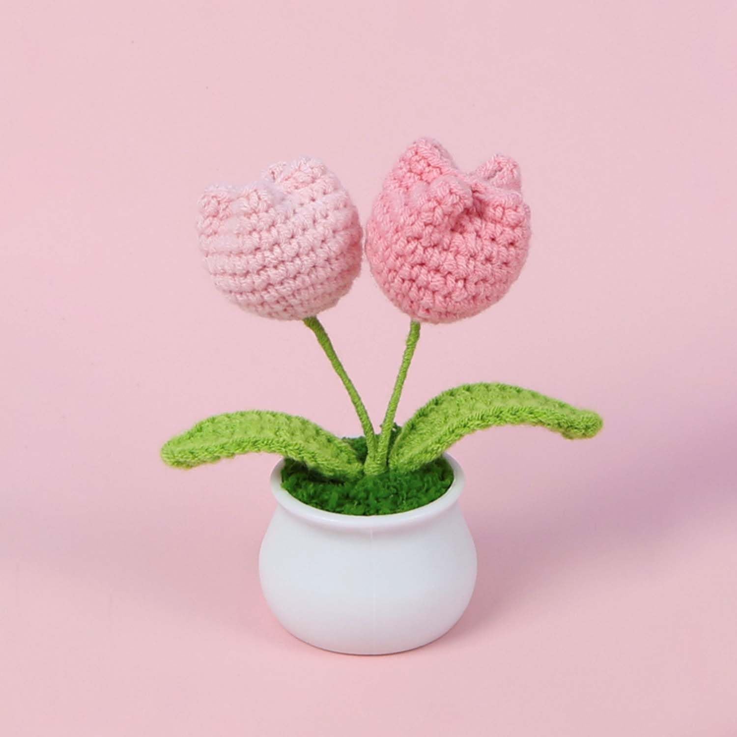 Nostrae by Ekhasa Cute Tulip Crochet Flowers Pot for Car Dashboard | Knitted Flowers Vase Pot with Flowers for Table, Office, Home Decor | Daisy Crochet Flower Bouquet | Crochet Gifts