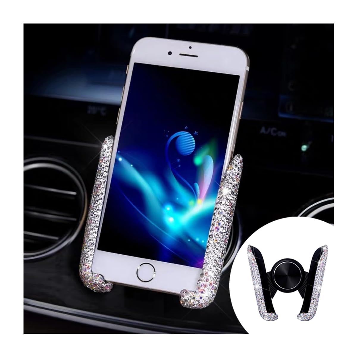 BESULEN Bling Car Phone Holder 360 Adjustable Crystal Rhinestone Vehicle Dash Air Vent Cell Phone Mount Diamond Automatic