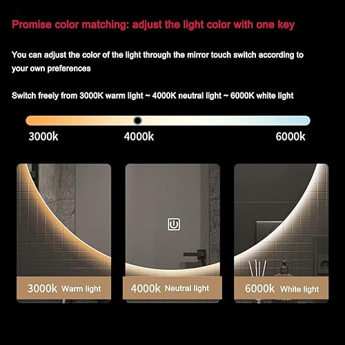 Miniatura 5 de Espejo de pared irregular sin marco con luz LED, espejo de baño retroiluminado con LED regulable tricolor, espejo de maquillaje asimétrico con gotas