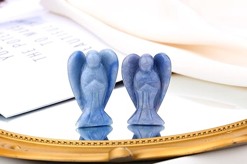 Miniatura 3 de QINJIEJIE Cristales de aventurina azul, decoración de ángel, estatua de la paz, piedra de la guarda, ángel de la guarda, curación a mano, piedras