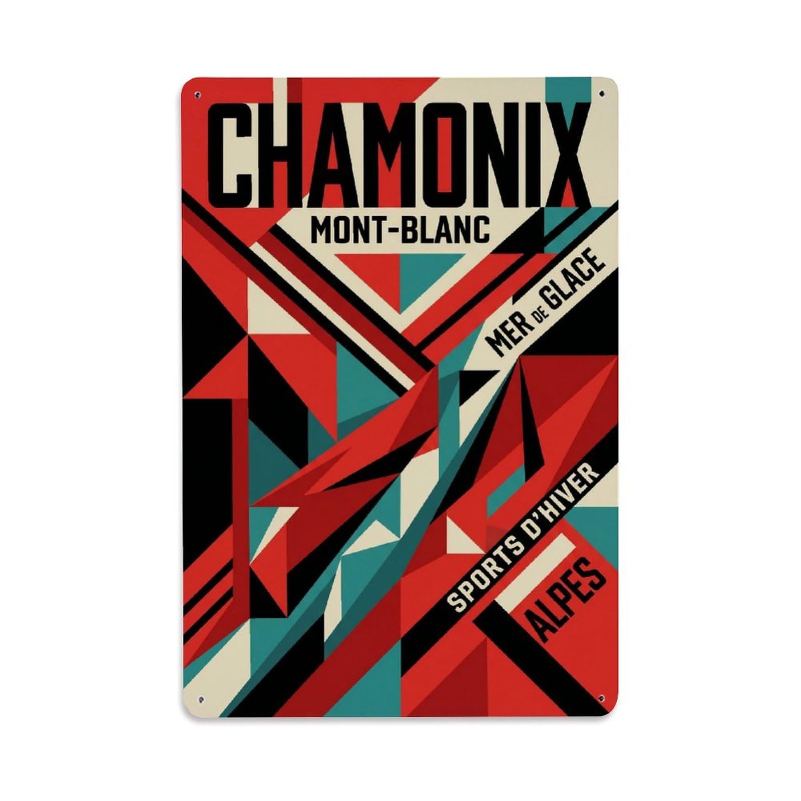 Olhnbad Style Mountain Chamonix France Graphic Alpine Travel Metal Tin Sign