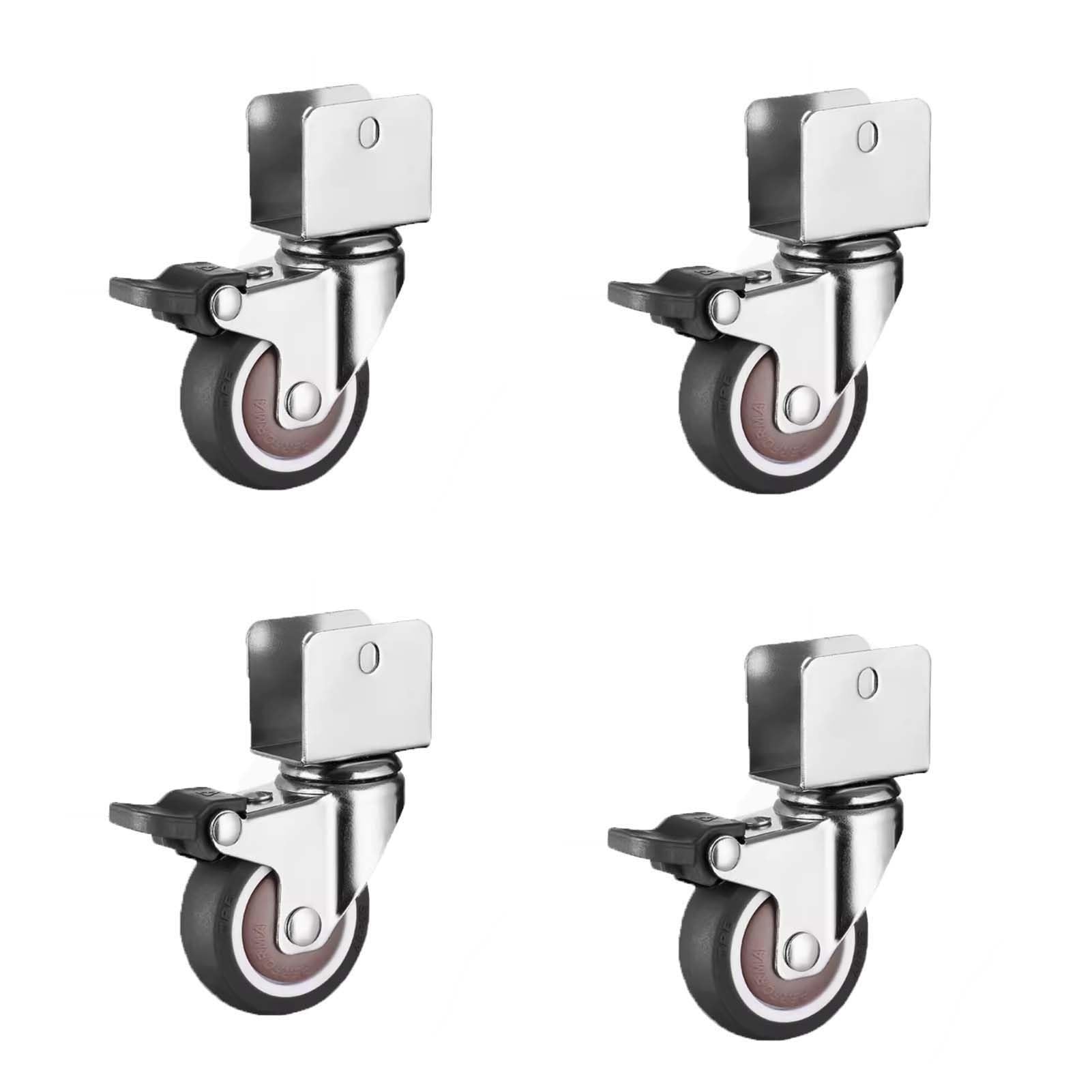 GYEQXKT Heavy Duty U-Shaped 1.5/2 Inch Caster Wheels Set of 4 Universal Rubber Furniture Casters with Brakes Silent Swivel Wheels for Cabinet & Dresser Easy Installation