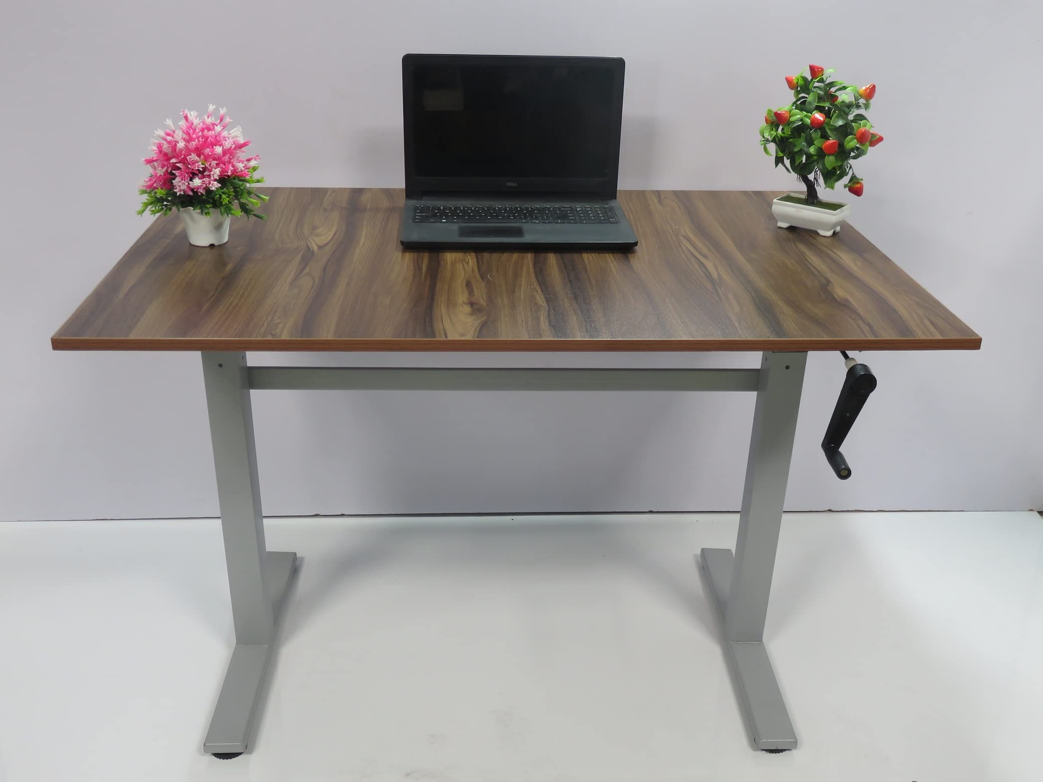 Kuffalo Manual Height Adjustable Desk- Double Stand - Gray Frame Asian BrownTop (3ft x 2ft)
