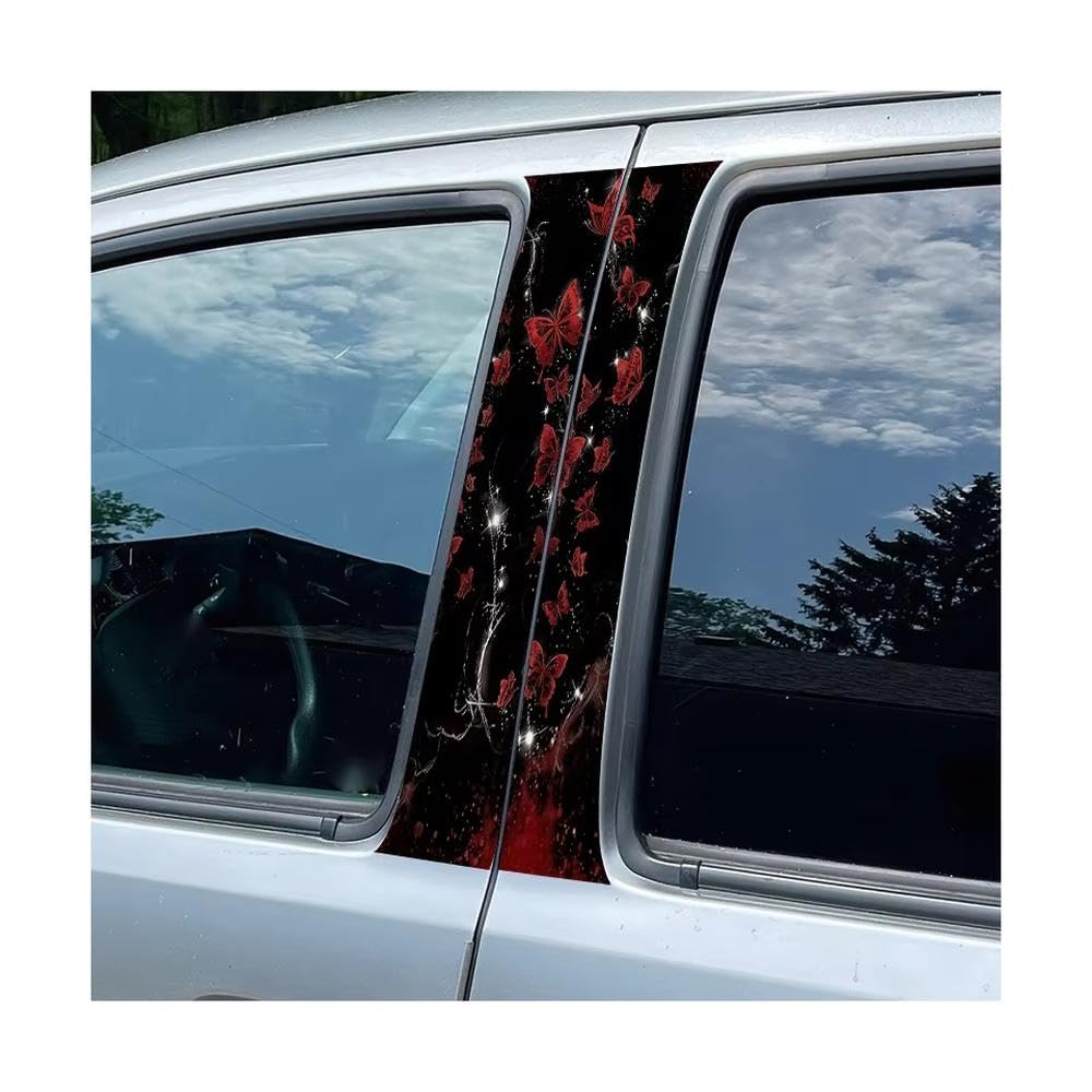 Bertdcx One Color Car Adhesive Waterproof Vinyl B Post Protective Red Butterflies Glossy Stickers Auto Parts