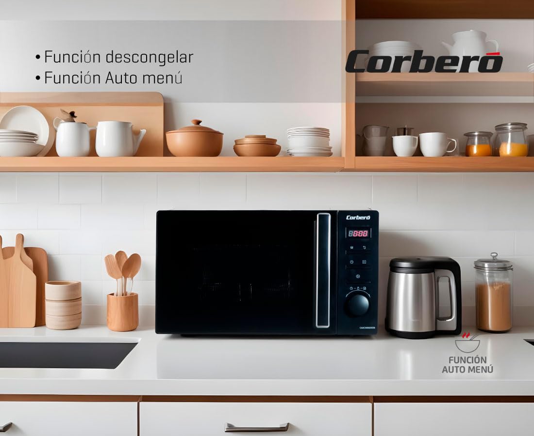 Corbero CMICM8020DB Kuchenka mikrofalowa Wolna Instalacja Pojemność 20 litrów, Kolor Czarny, Moc 700 W, Auto menu, 5 poziomów mocy, sterowanie mechaniczne, Grill, rozmrażanie, Obrotowy talerz 255mm