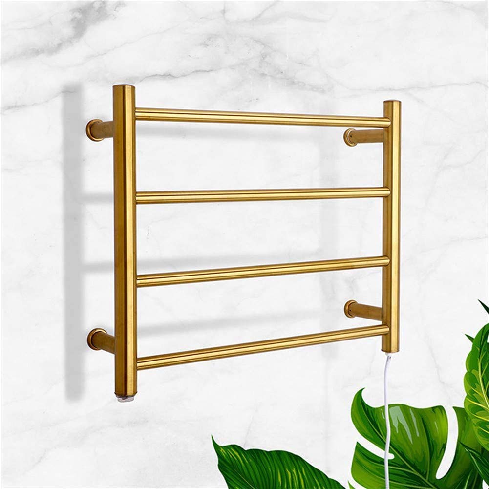 Toallero eléctrico calefactable de Acero Inoxidable 304, radiador de Pared con 4 Barras, para baño, Dorado, enchufable.
