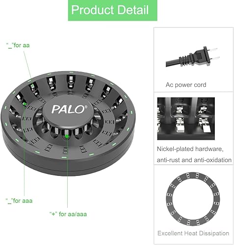 Miniatura 2 de Batería AA recargable con kit de cargador, paquete de 16 baterías de 1.2 V Ni-MH 3000 mAh con cargador inteligente LED de 16 bahías para batería