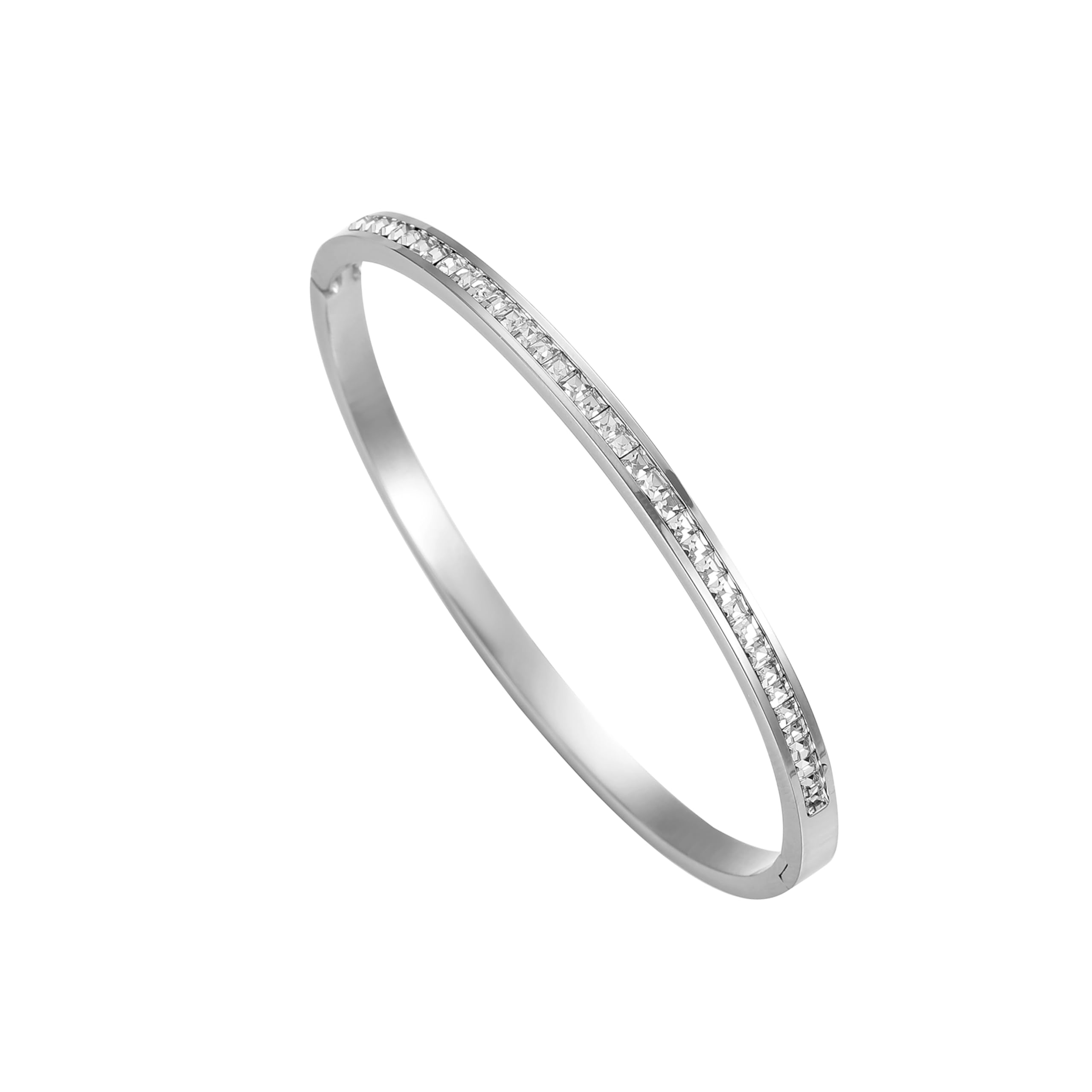 JotCa Gold Bracelets for Women, 18K Gold Plated Cubic Zirconia Bangle Bracelets Stainless Steel Eternity Crystal Oval Bracelet Cuff Bracelets for