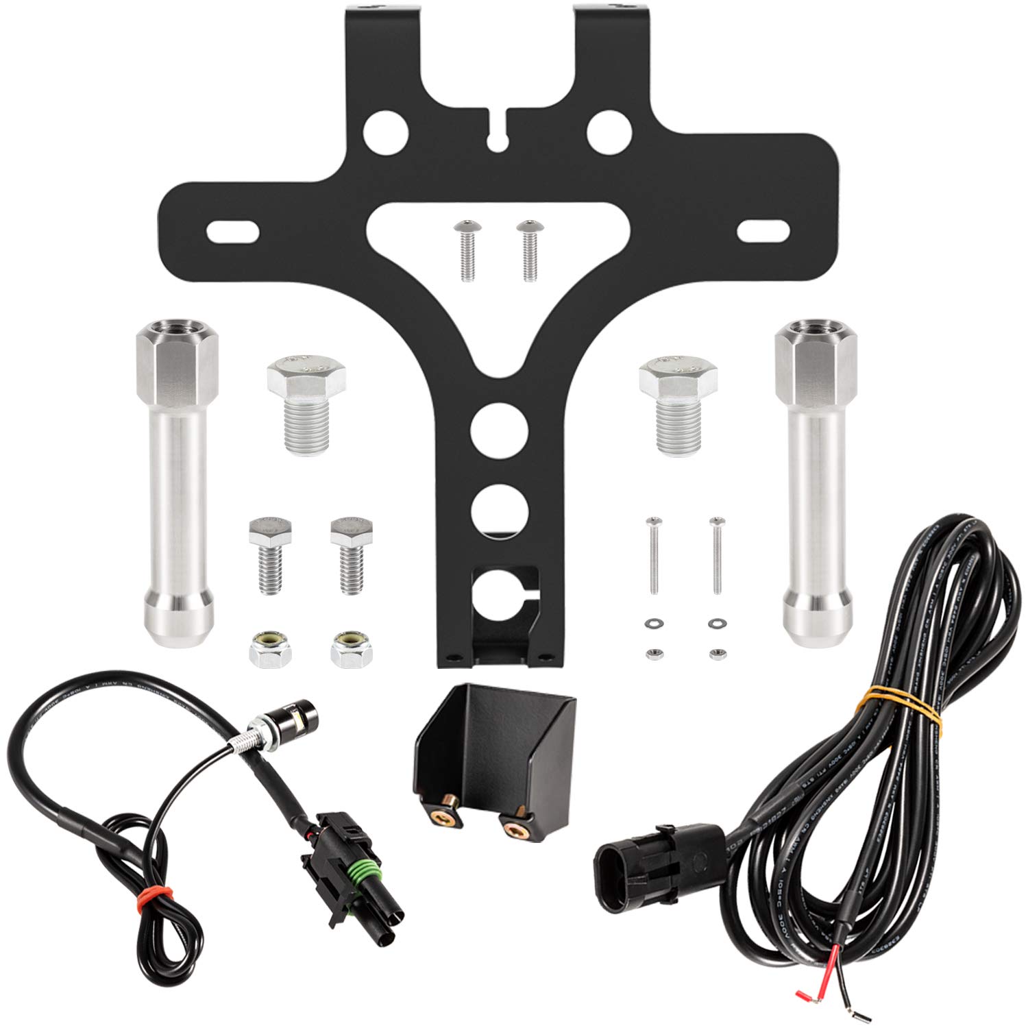 Manicar License Plate Relocation Kit Compatible with Jeep Wrangler JL JLU 2018-2024, Rear Spare Tire Mount License Plate Relocator Bracket with Plate Illuminate LED Light Wiring Harness and Connectors