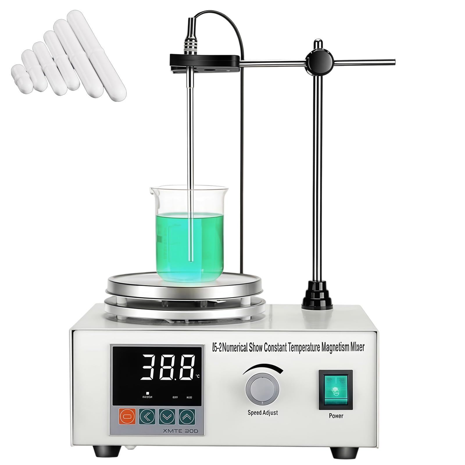 Agitatore magnetico con piastra riscaldante, 250 W, con regolatore di velocità continuo da 0 a 2200 giri/min, display digitale, magnetic Stirrer con 6 bastoncini magnetici per laboratori