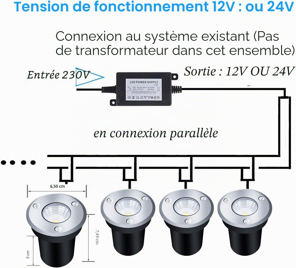 B-right Spot Encastrable au sol à LED 6er, Lampadaire Encastré 3W pour l'extérieur, Spot Encastrable au sol Extérieur, antirouille, Spot Terrasse Exterieur Encastrable, 12V-24V DC, acier inoxydable