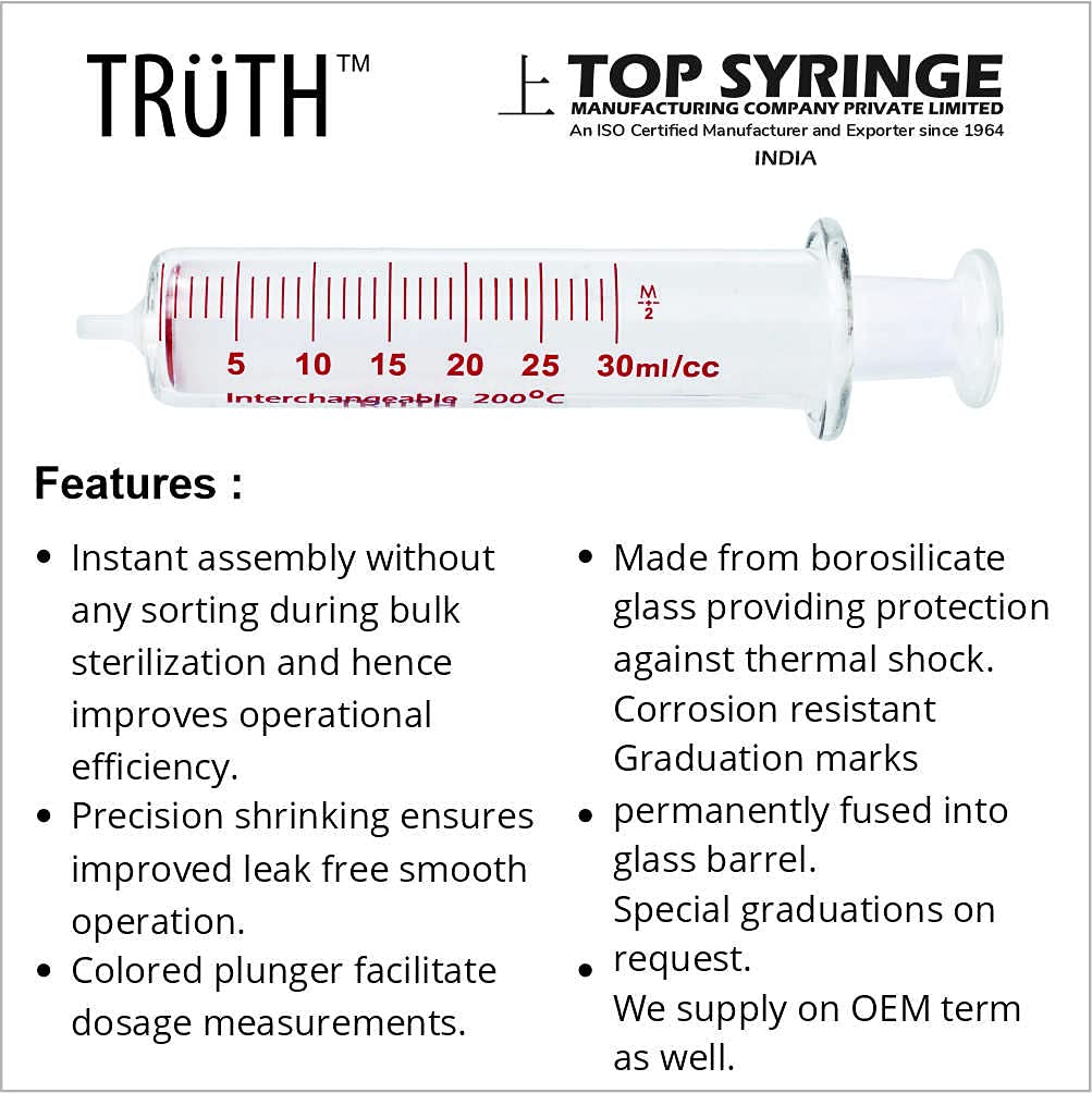TRUTH Laboratory Glass Syringe glass Tip 30ml