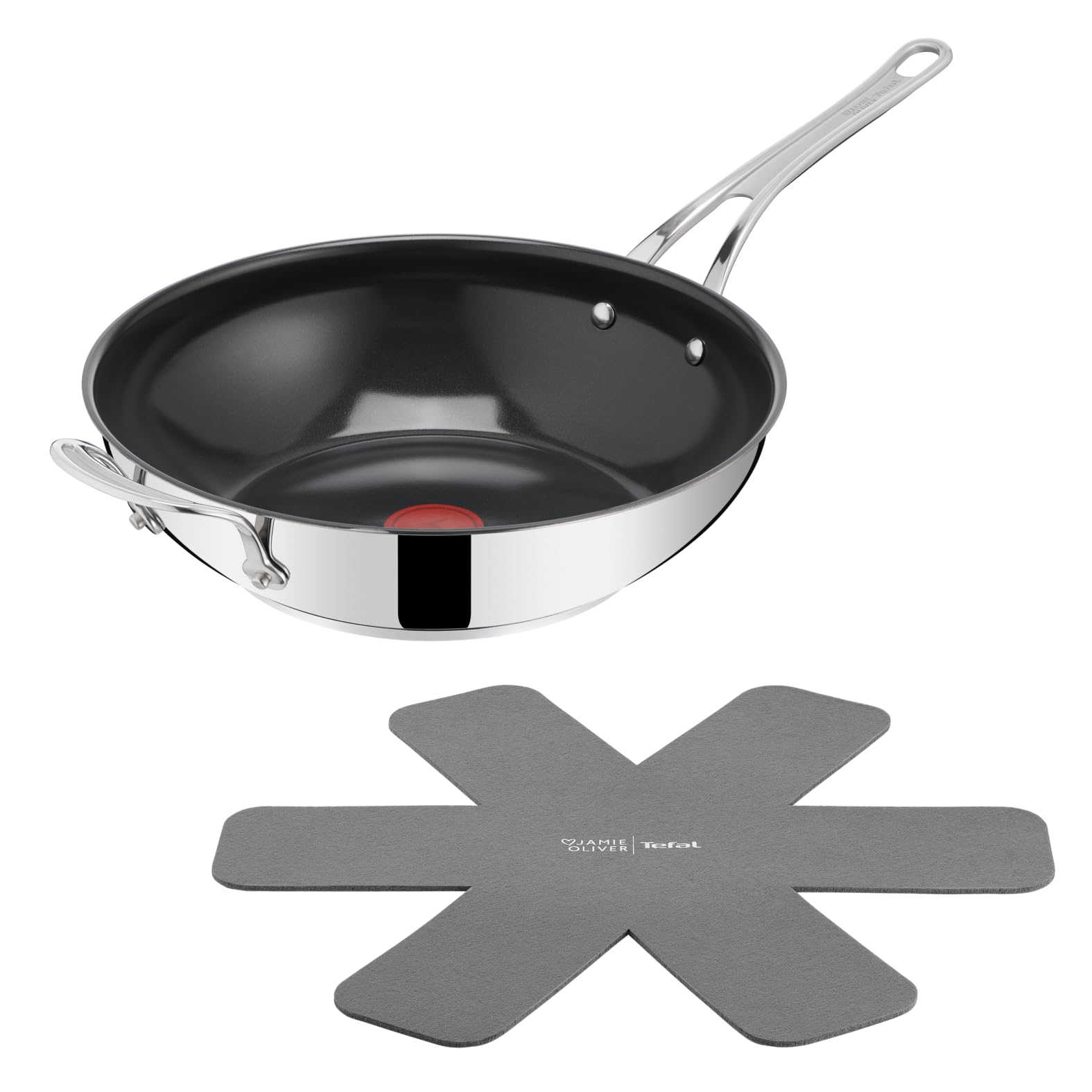 Tefal Jamie Oliver Classic Cook Wokpfanne 30 cm, inkl. Pfannenschoner, antihaftbeschichtete Keramikoberfläche, Thermo-Signal, für alle Herdarten, Edelstahl, H8819355