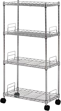 Iris Ohyama MK-2508N Metal Rack with Casters, 4 Tiers, Rustproof, Width 9.8 x Depth 18.9 x Height 34.6 inches 25 x 48 x 88 cm, Pole Diameter 0.5 inch 12.7 mm, Condiment Rack, Kitchen Shelf, Steel Rack