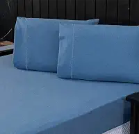 Jogo de Cama Casal Percal 400 Fios Ponto Palito 03 Peças, Antiácaro, Anti-pilling com Toque Macio - Linho Azul