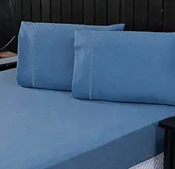 Jogo de Cama Casal Percal 400 Fios Ponto Palito 03 Peças, Antiácaro, Anti-pilling com Toque Macio - Linho Azul