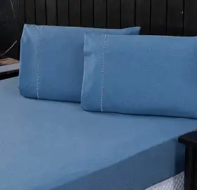 Jogo de Cama Casal Percal 400 Fios Ponto Palito 03 Peças, Antiácaro, Anti-pilling com Toque Macio - Linho Azul