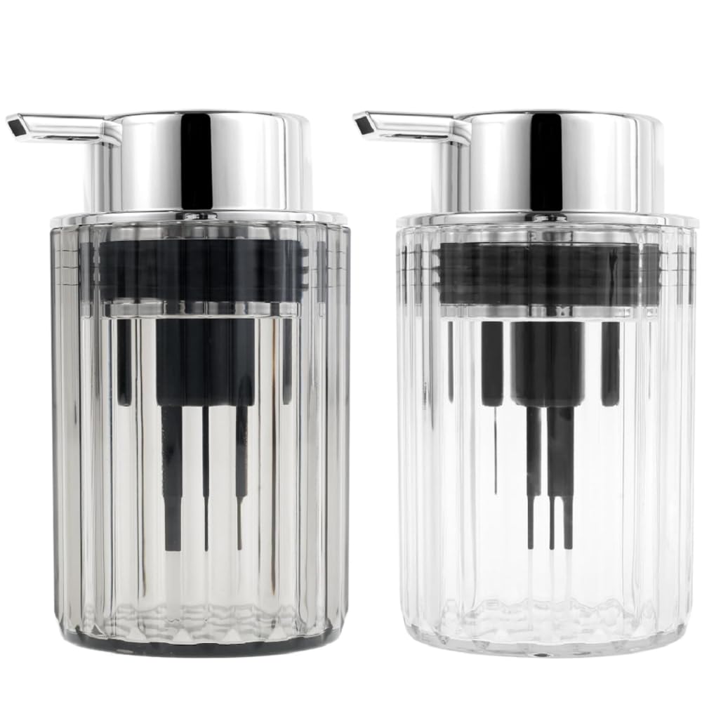 Foaming Soap Dispenser, Foam Hand Soap Dispenser with Silver Pump, Refillable Hand Soap Pump Dispenser, Delicate Foam Pump Dispenser, Lotion Foaming Soap Pump for Essential Oil Dish Soap (grey+silver)