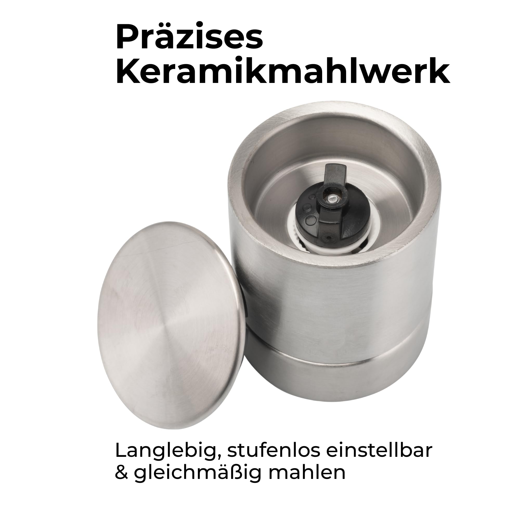 Salz- und Pfeffermühle 2in1 - Edelstahl Gewürzmühle | Mit hochwertigem Keramikmahlwerk | Stufenlos einstellbarer Mahlgrad | Ideal für Salz, Pfeffer & Gewürze