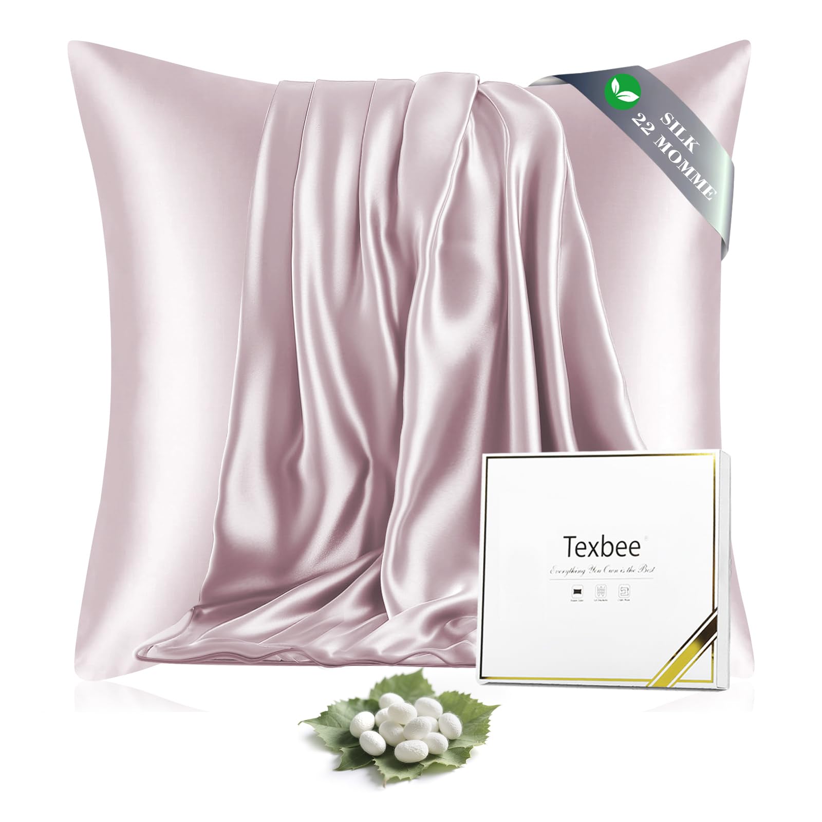 Texbee Seidenkissenbezug 40x40cm für Haar und Haut Beide Seiten Natürliche Kissenbezug Seide mit verstecktem Reißverschluss Weiche Atmungsaktive Glatte 1PCS-Rosa
