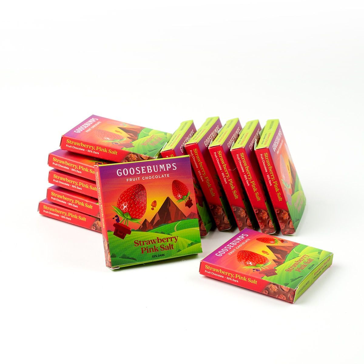 Goosebumps Strawberry Pink Salt - 55% Dark Chocolate | Fruit Chocolate Bars | 22 G Each (Pack of 12)