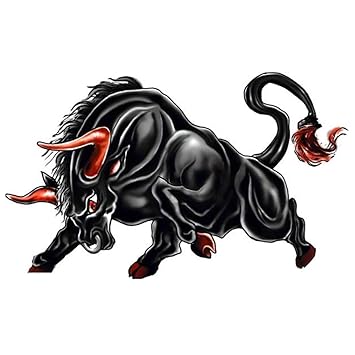 Voorkoms Temporary Tattoo Waterproof For Girls Men Women Beautiful & Popular Water Transfer 3D Black Angry Bull Size 10.5 CM x 6CM - 1PC