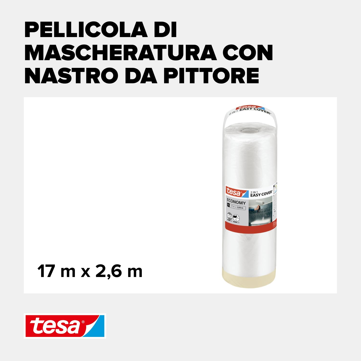 Tesa Easy Cover Film ECONOMY Telo Copritutto per Pittura 2 in 1 17 m x 260 cm