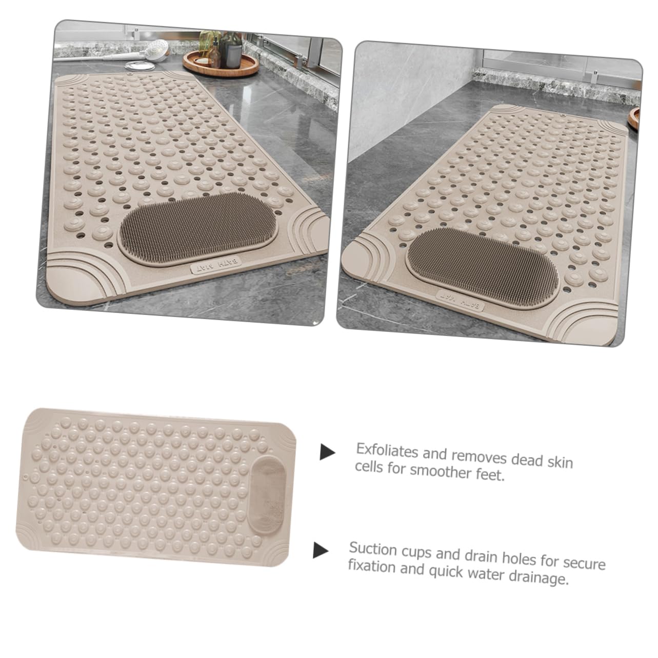 Alfombrilla de Bañera Antideslizante con Ventosas de PVC, Diseño de Drenaje y Masaje Exfoliante para Pies en Ducha y Baño