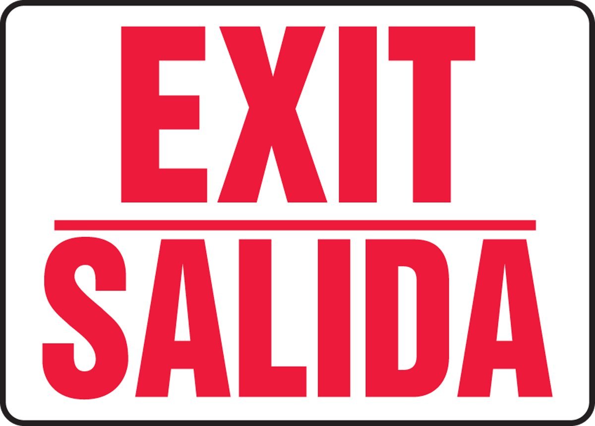 Accuform SBMEXT906MVS Spanish Bilingual Adhesive Vinyl Safety Sign, Legend "EXIT/Salida", 10" Length x 14" Width x 0.004" Thickness, Red on White