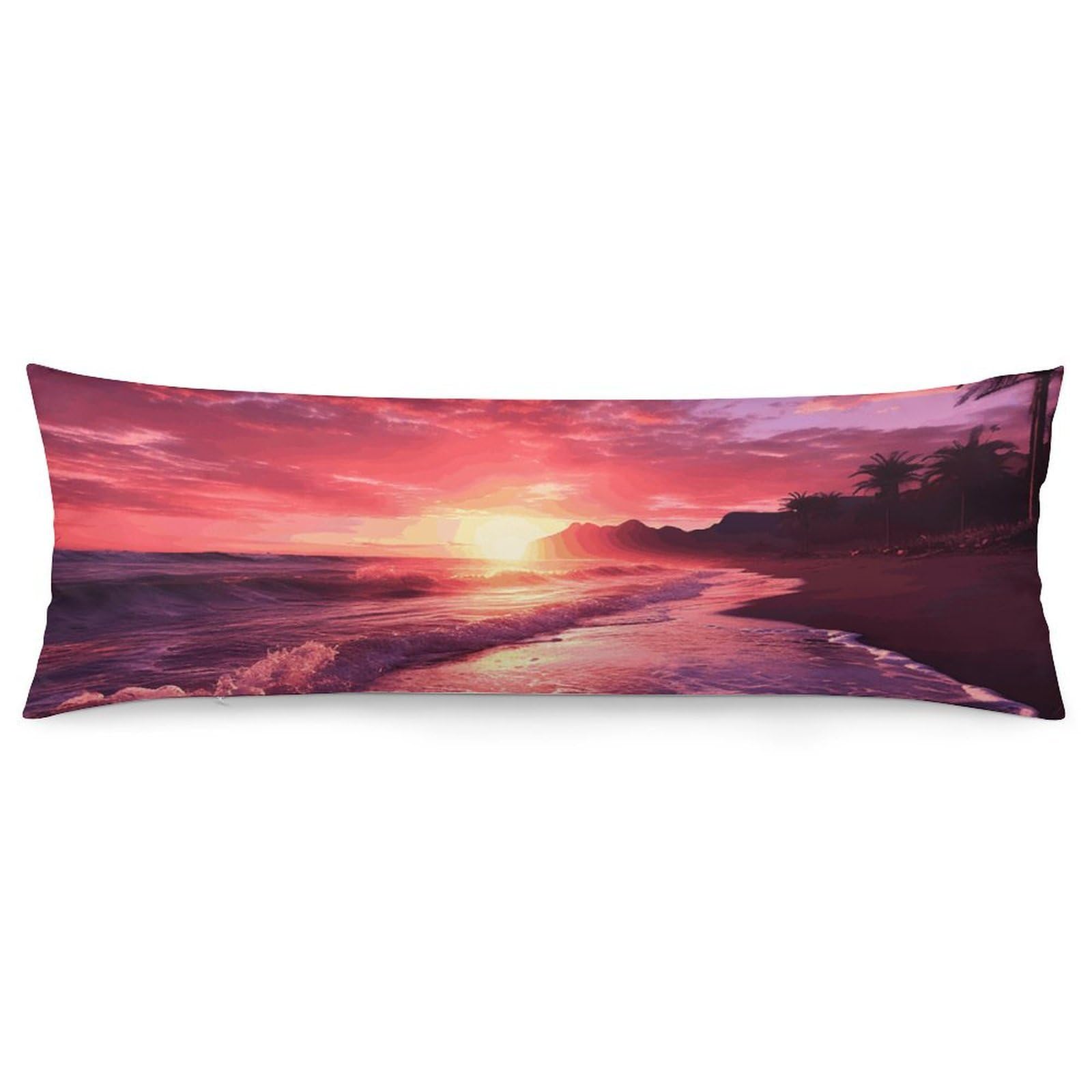 2 Pack Pillow Cases for Hair and Skin, Soft Breathable Pillow Case Covers with Hidden Zipper, Beach Sunset Pillowcase 20"x54" Pillow Covers for Sleeping Gift